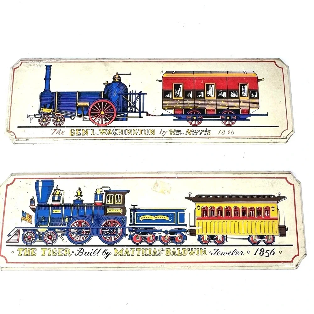 Vintage Train Wall Plaques‎ Set Gen'l Washington 1836 Tiger Wood Railroad Decor